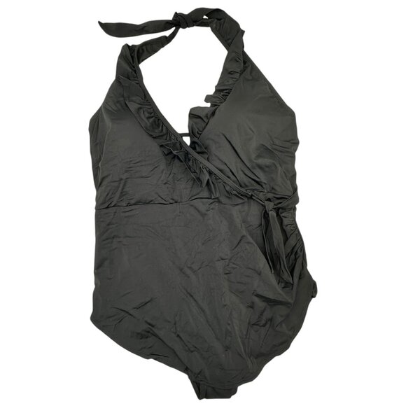 Swimsuits For All Womens Size 20 One-Piece Swimsuit Black Halter Swimwear NWT - Picture 1 of 8